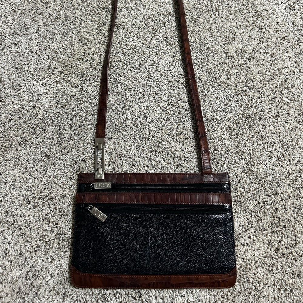 Tusk vintage black and brown croc embossed leather handbag